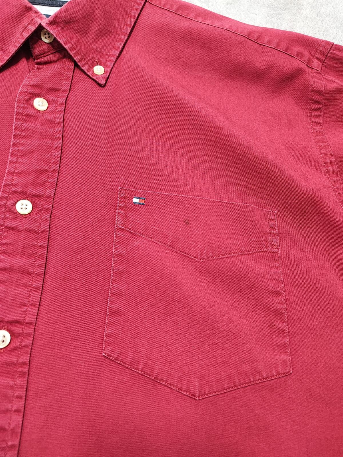 Vintage Tommy Hilfiger Plain Long Sleeve Shirt Vibrant Red Men's Size XL