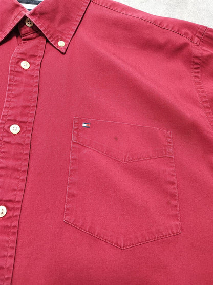 Vintage Tommy Hilfiger Plain Long Sleeve Shirt Vibrant Red Men's Size XL