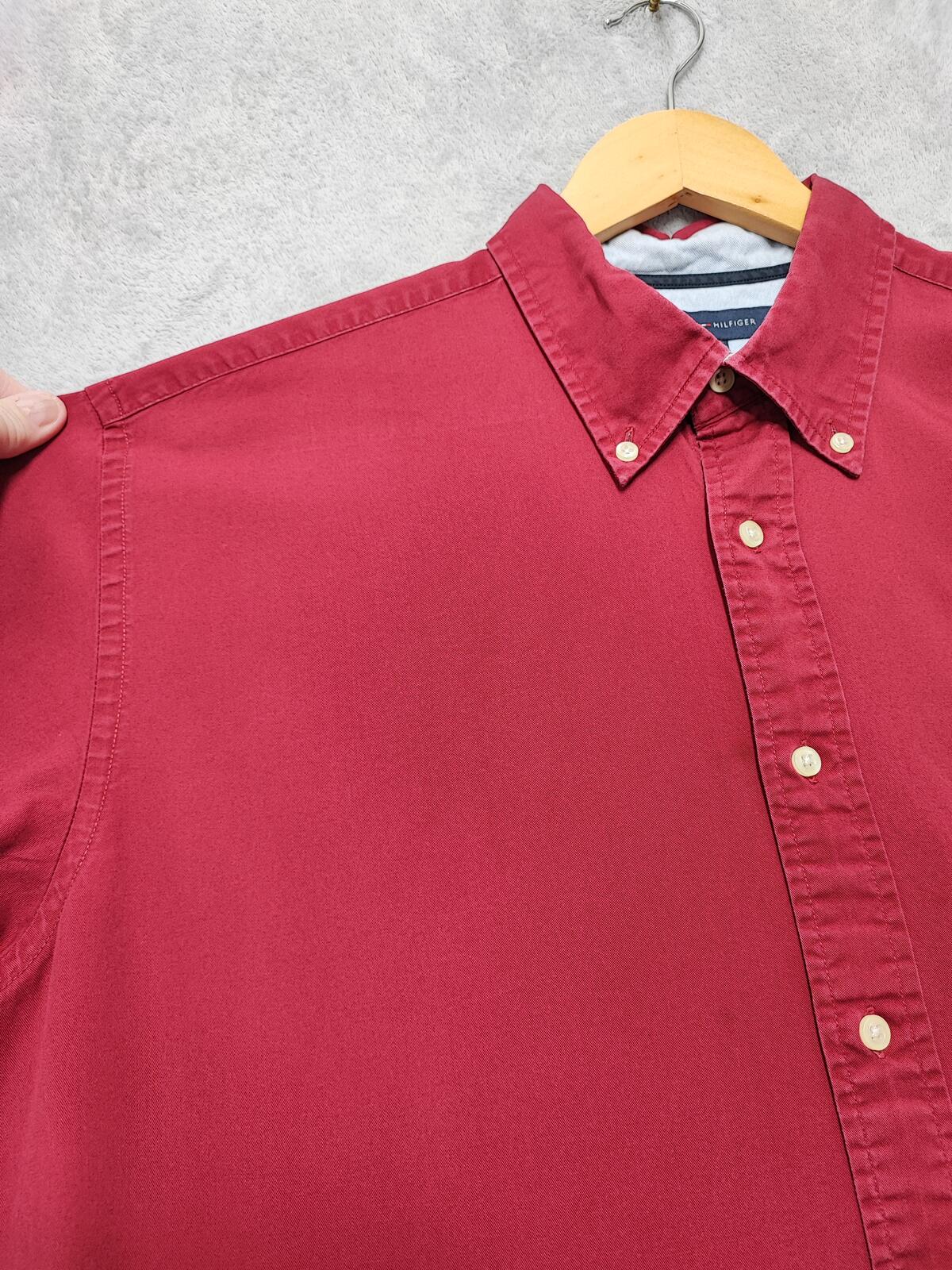 Vintage Tommy Hilfiger Plain Long Sleeve Shirt Vibrant Red Men's Size XL