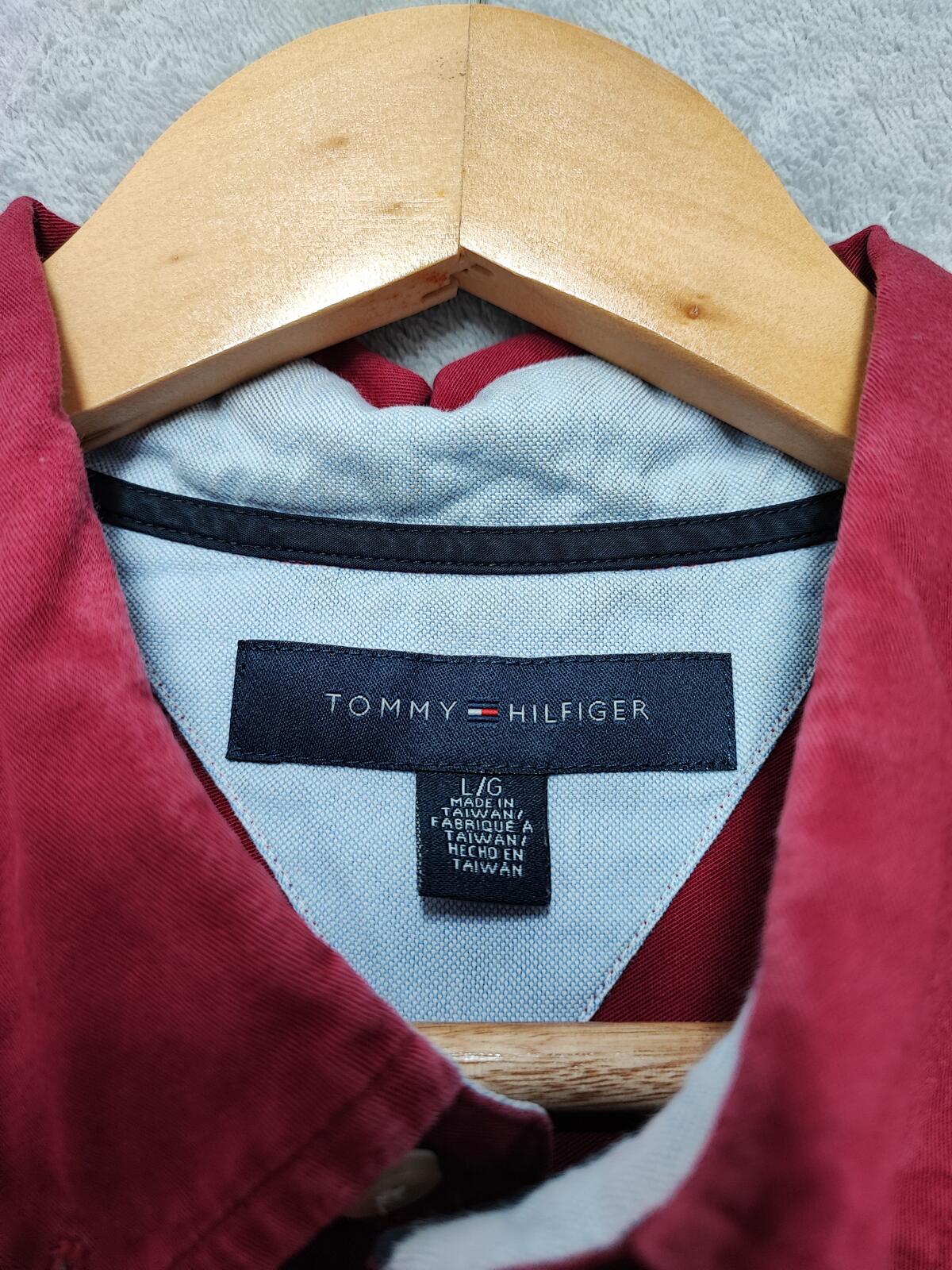 Vintage Tommy Hilfiger Plain Long Sleeve Shirt Vibrant Red Men's Size XL