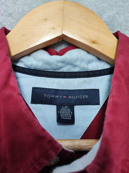 Vintage Tommy Hilfiger Plain Long Sleeve Shirt Vibrant Red Men's Size XL