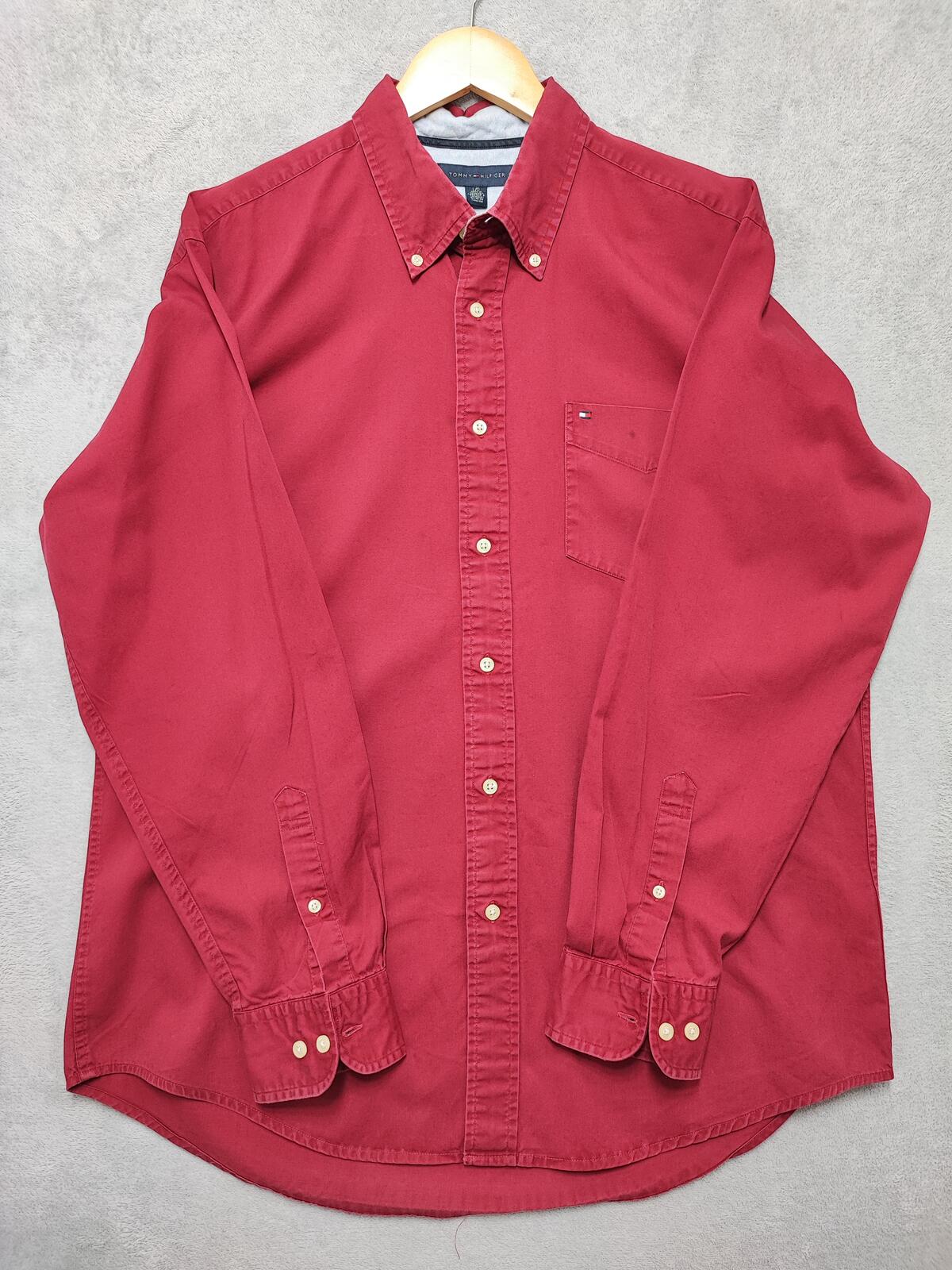 Vintage Tommy Hilfiger Plain Long Sleeve Shirt Vibrant Red Men's Size XL
