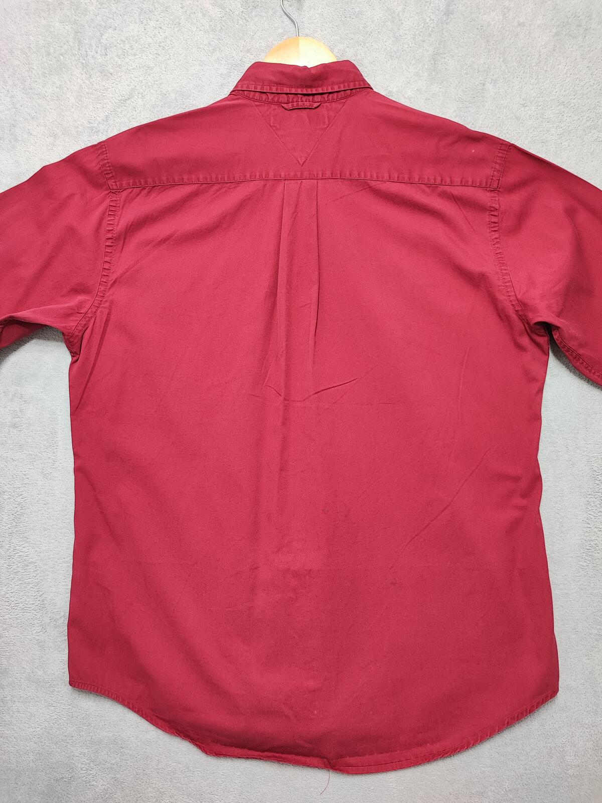 Vintage Tommy Hilfiger Plain Long Sleeve Shirt Vibrant Red Men's Size XL