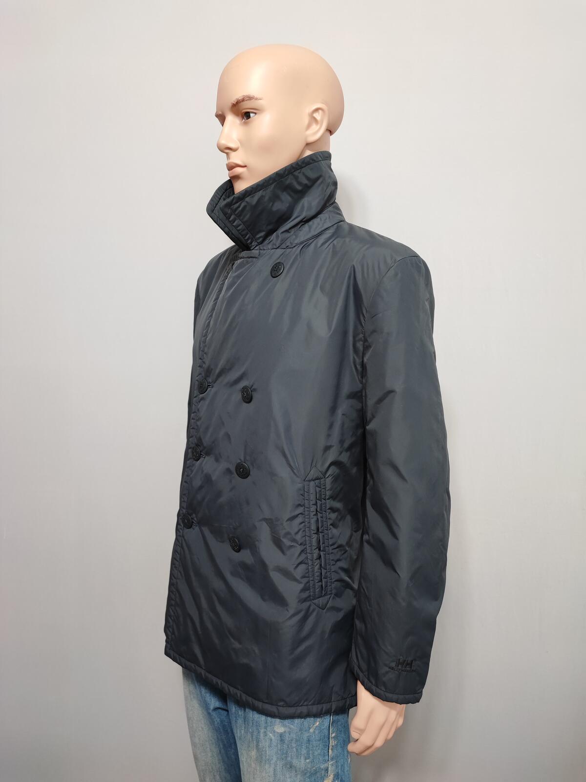 Vintage Helly Hansen Plain Navy Blue Double Breasted Pea Coat Jacket Men Size XL