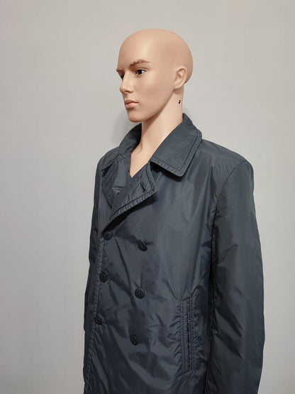 Vintage Helly Hansen Plain Navy Blue Double Breasted Pea Coat Jacket Men Size XL
