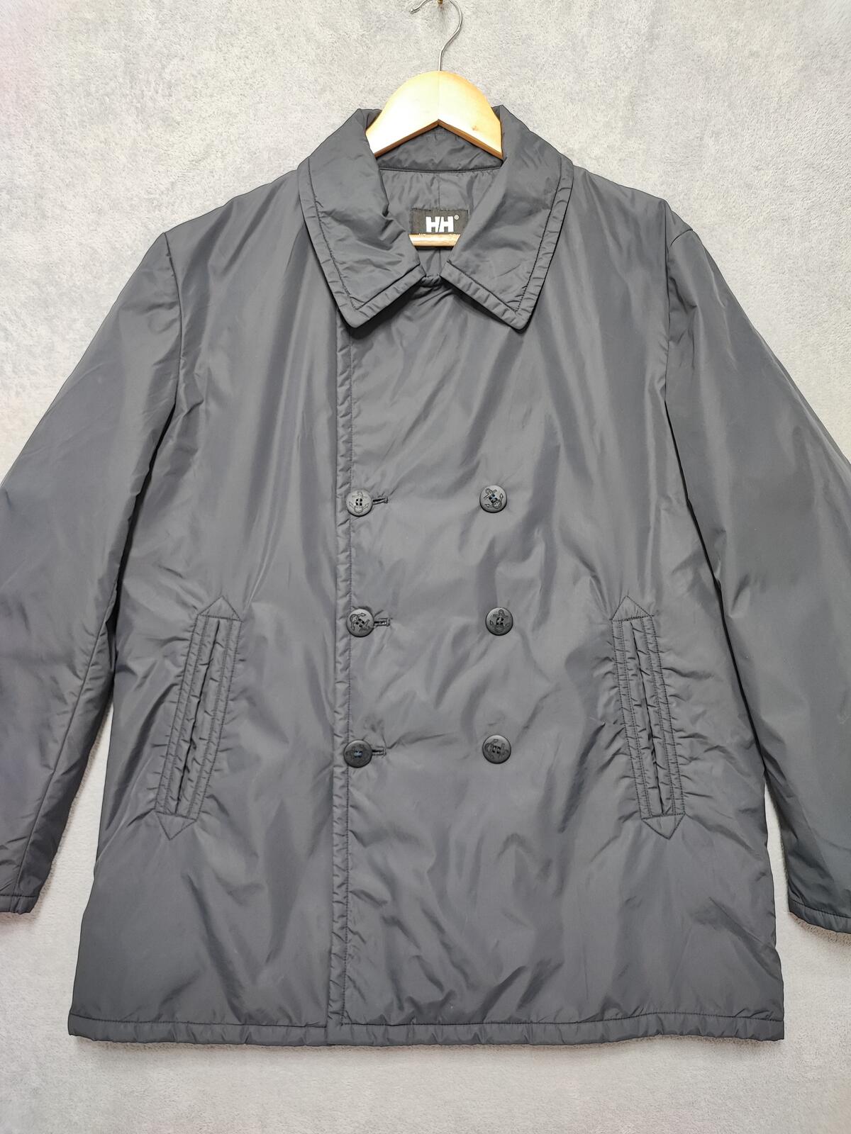 Vintage Helly Hansen Plain Navy Blue Double Breasted Pea Coat Jacket Men Size XL