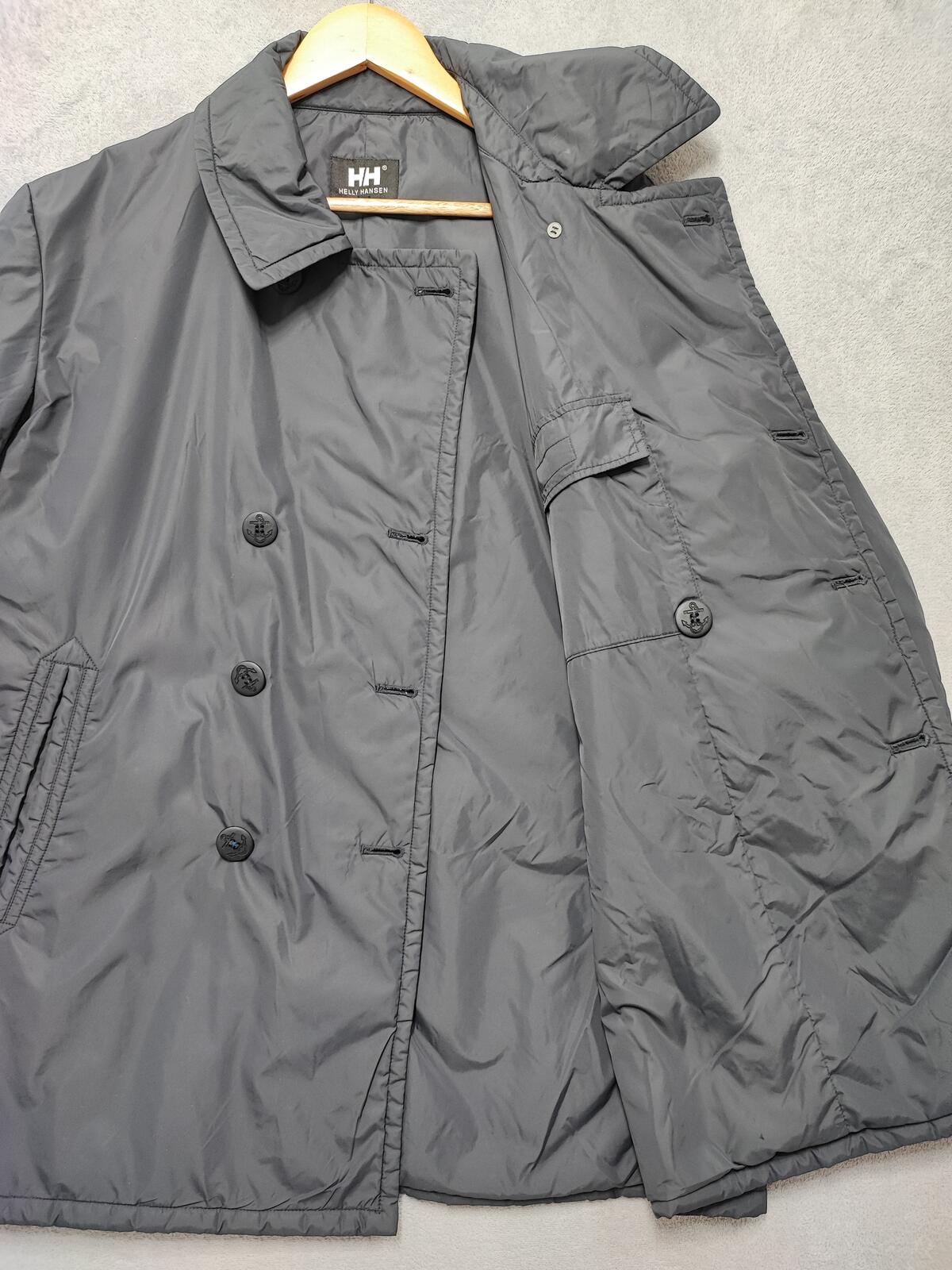 Vintage Helly Hansen Plain Navy Blue Double Breasted Pea Coat Jacket Men Size XL