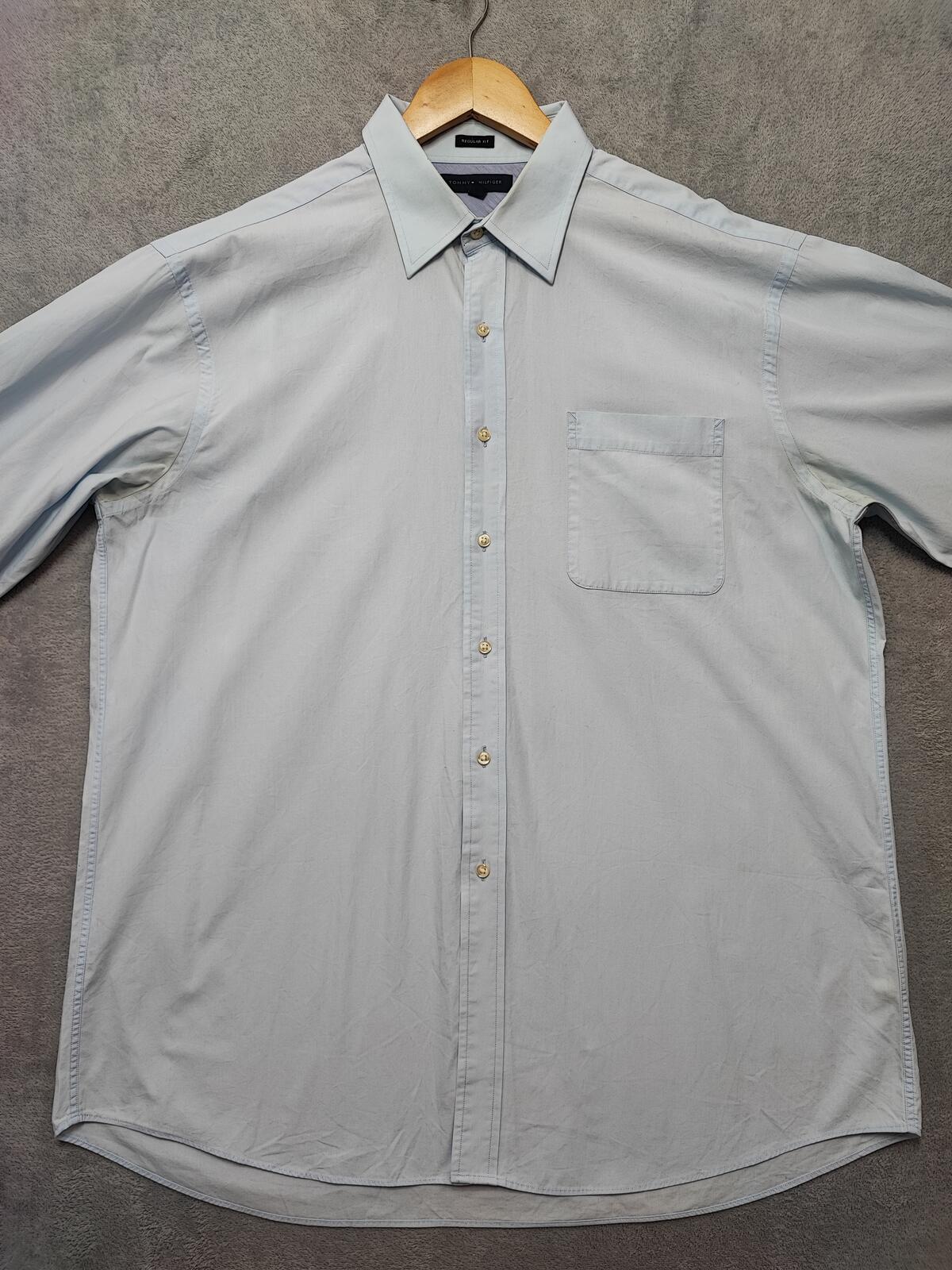 Vintage Tommy Hilfiger designer Plain Blue Long Sleeve Shirt 90s Men Size XL