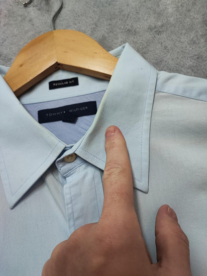 Vintage Tommy Hilfiger designer Plain Blue Long Sleeve Shirt 90s Men Size XL