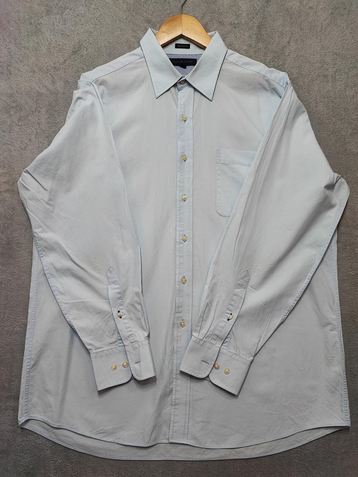 Vintage Tommy Hilfiger designer Plain Blue Long Sleeve Shirt 90s Men Size XL