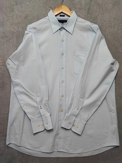 Vintage Tommy Hilfiger designer Plain Blue Long Sleeve Shirt 90s Men Size XL