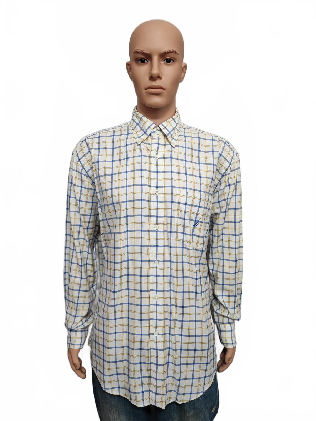Vintage Nautica Checked Long Sleeve Two-Ply Cotton Sailing Shirt Men Size XL