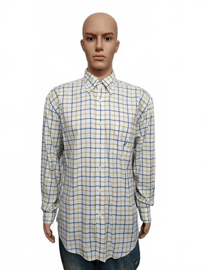 Vintage Nautica Checked Long Sleeve Two-Ply Cotton Sailing Shirt Men Size XL