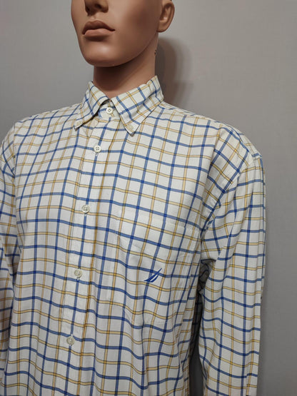 Vintage Nautica Checked Long Sleeve Two-Ply Cotton Sailing Shirt Men Size XL