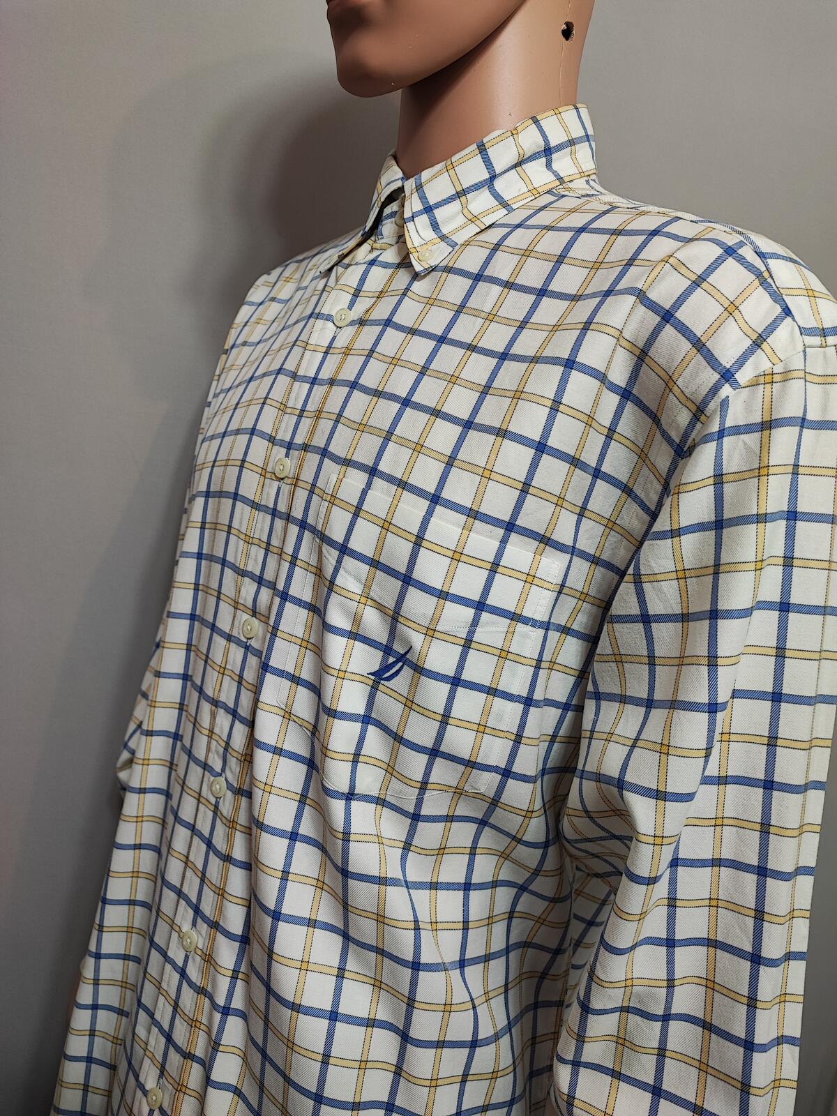 Vintage Nautica Checked Long Sleeve Two-Ply Cotton Sailing Shirt Men Size XL