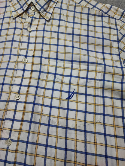 Vintage Nautica Checked Long Sleeve Two-Ply Cotton Sailing Shirt Men Size XL