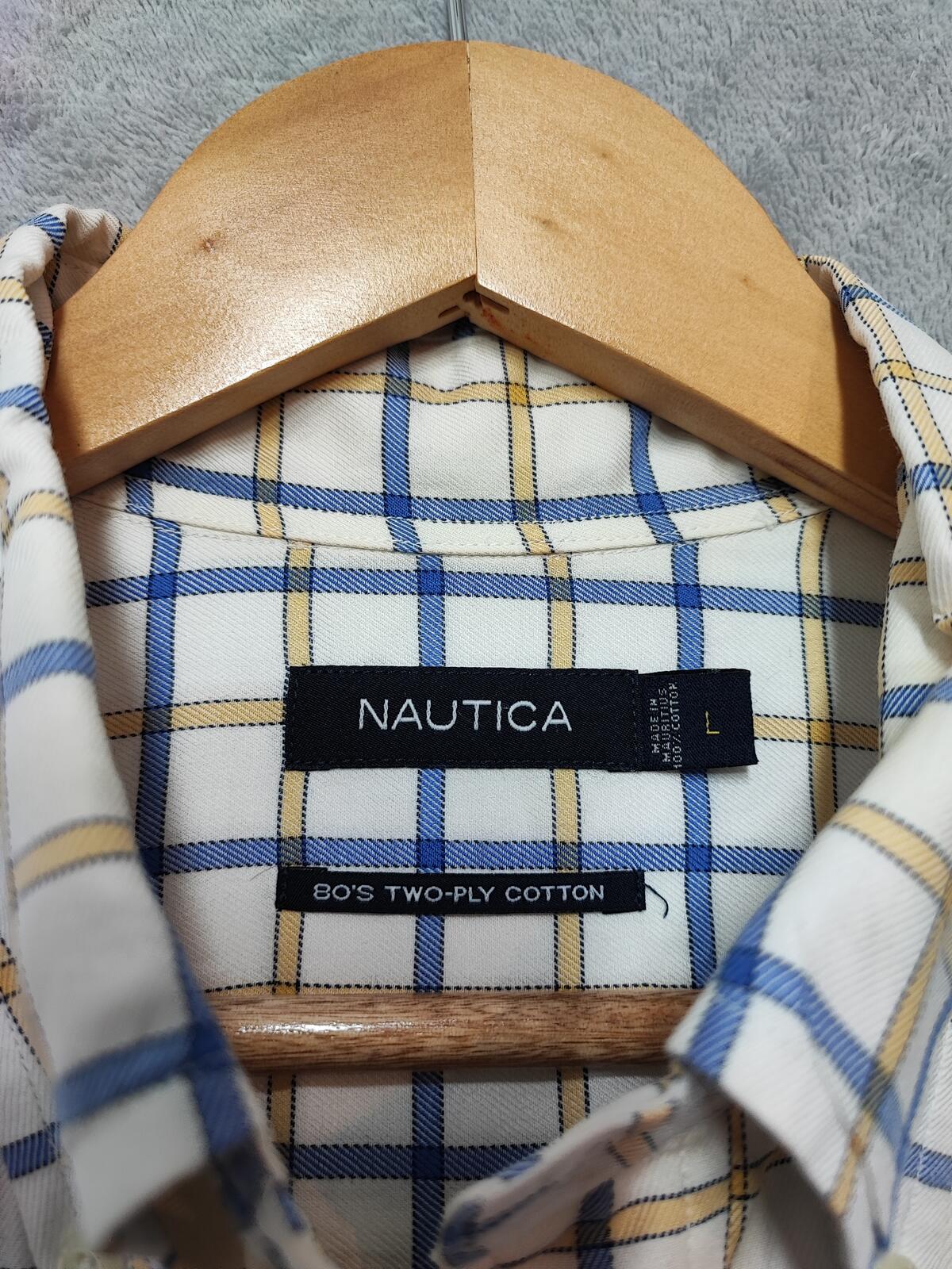 Vintage Nautica Checked Long Sleeve Two-Ply Cotton Sailing Shirt Men Size XL