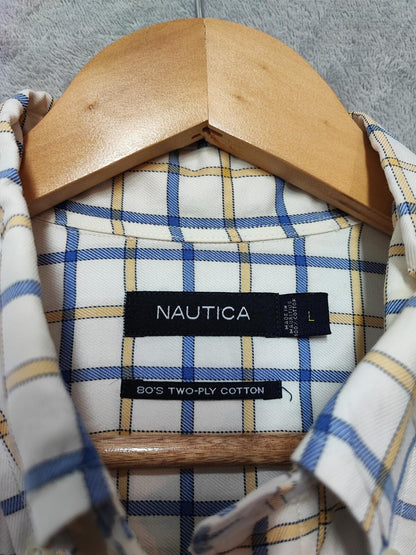 Vintage Nautica Checked Long Sleeve Two-Ply Cotton Sailing Shirt Men Size XL