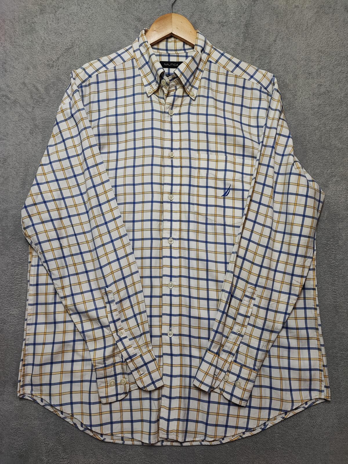 Vintage Nautica Checked Long Sleeve Two-Ply Cotton Sailing Shirt Men Size XL