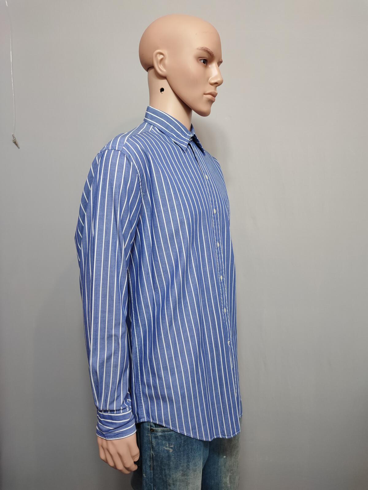 Vintage Nautica Striped Long Sleeve Sailing Preppy Shirt Blue Men Size Large