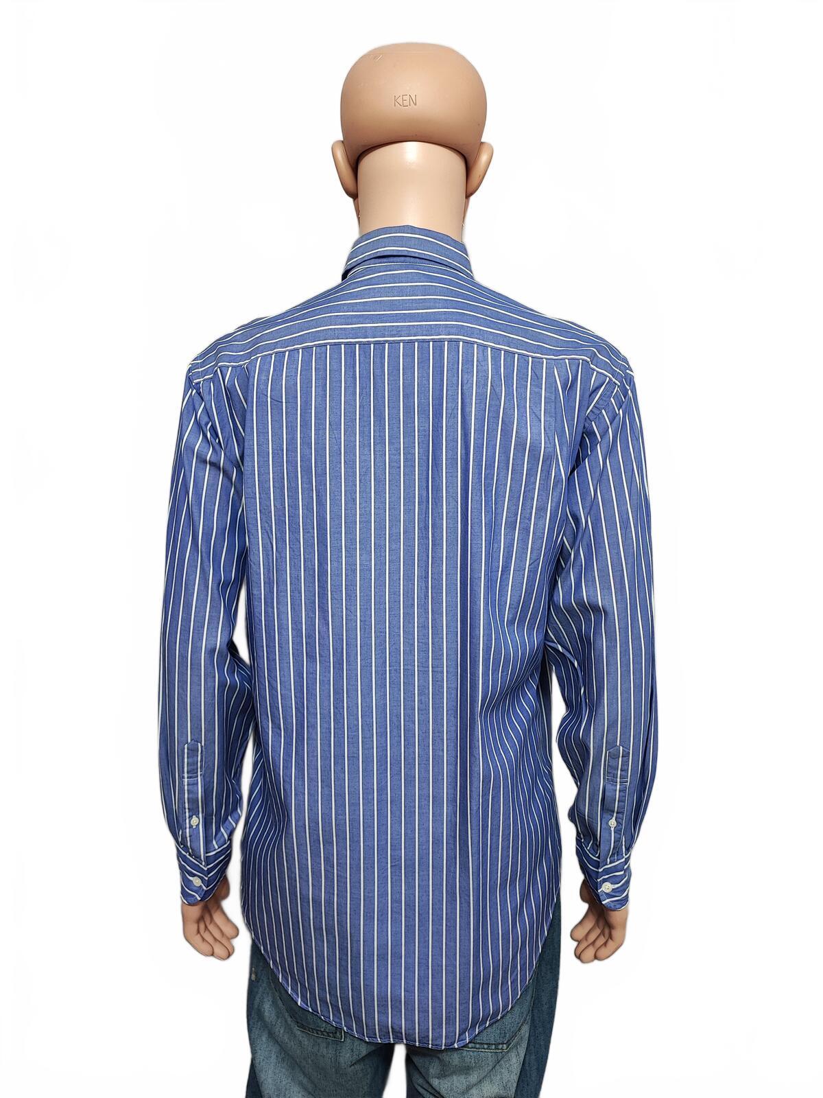 Vintage Nautica Striped Long Sleeve Sailing Preppy Shirt Blue Men Size Large