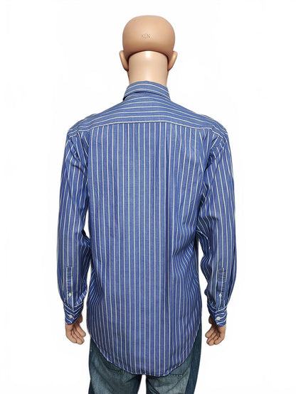 Vintage Nautica Striped Long Sleeve Sailing Preppy Shirt Blue Men Size Large