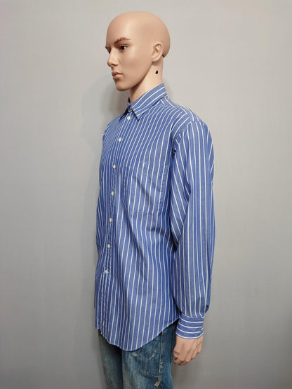 Vintage Nautica Striped Long Sleeve Sailing Preppy Shirt Blue Men Size Large
