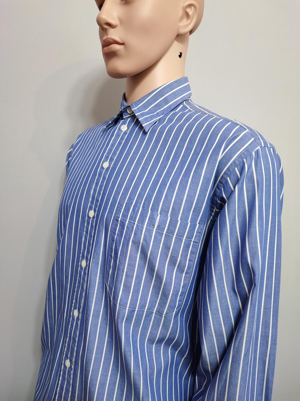 Vintage Nautica Striped Long Sleeve Sailing Preppy Shirt Blue Men Size Large