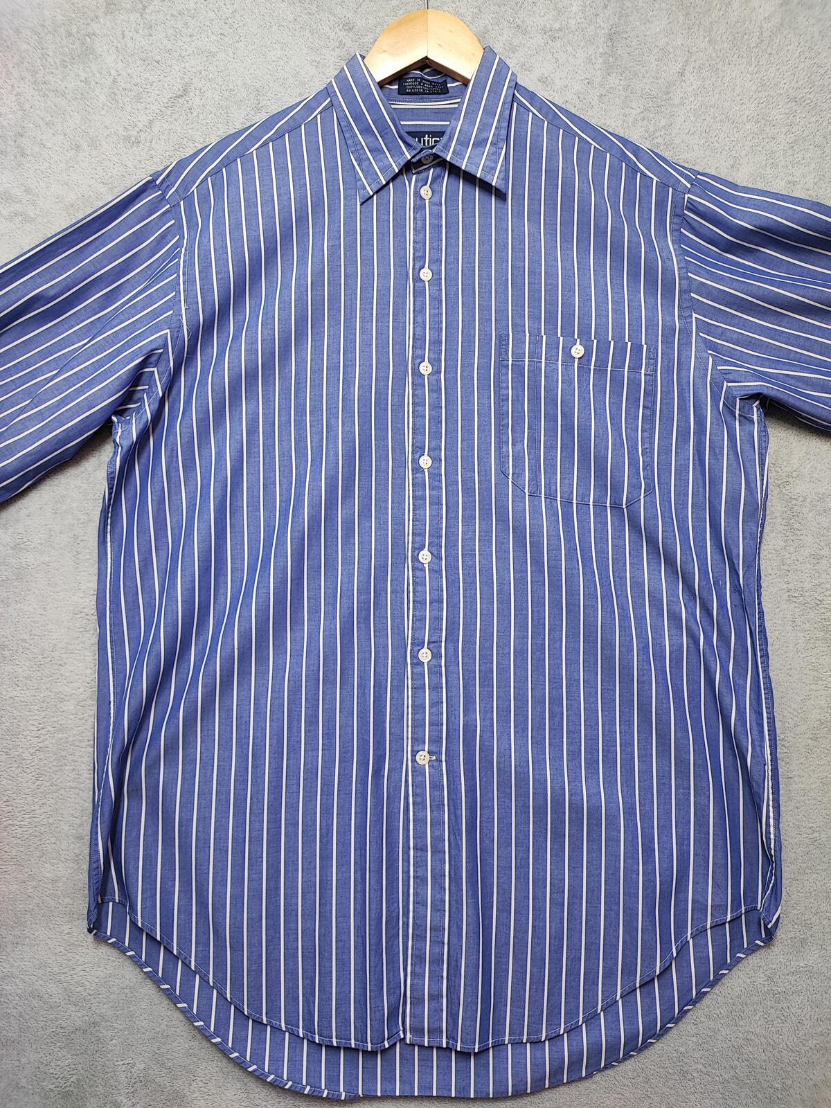 Vintage Nautica Striped Long Sleeve Sailing Preppy Shirt Blue Men Size Large