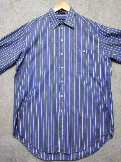 Vintage Nautica Striped Long Sleeve Sailing Preppy Shirt Blue Men Size Large