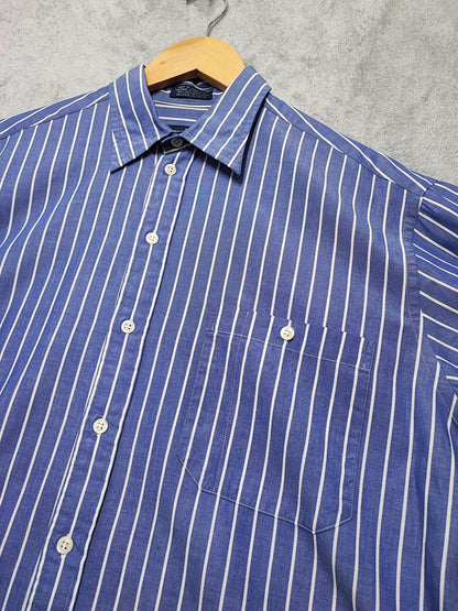 Vintage Nautica Striped Long Sleeve Sailing Preppy Shirt Blue Men Size Large