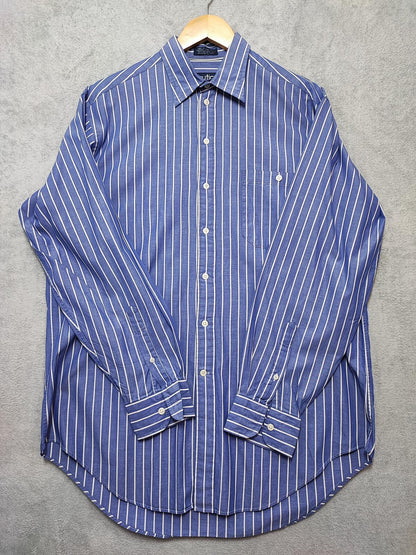 Vintage Nautica Striped Long Sleeve Sailing Preppy Shirt Blue Men Size Large