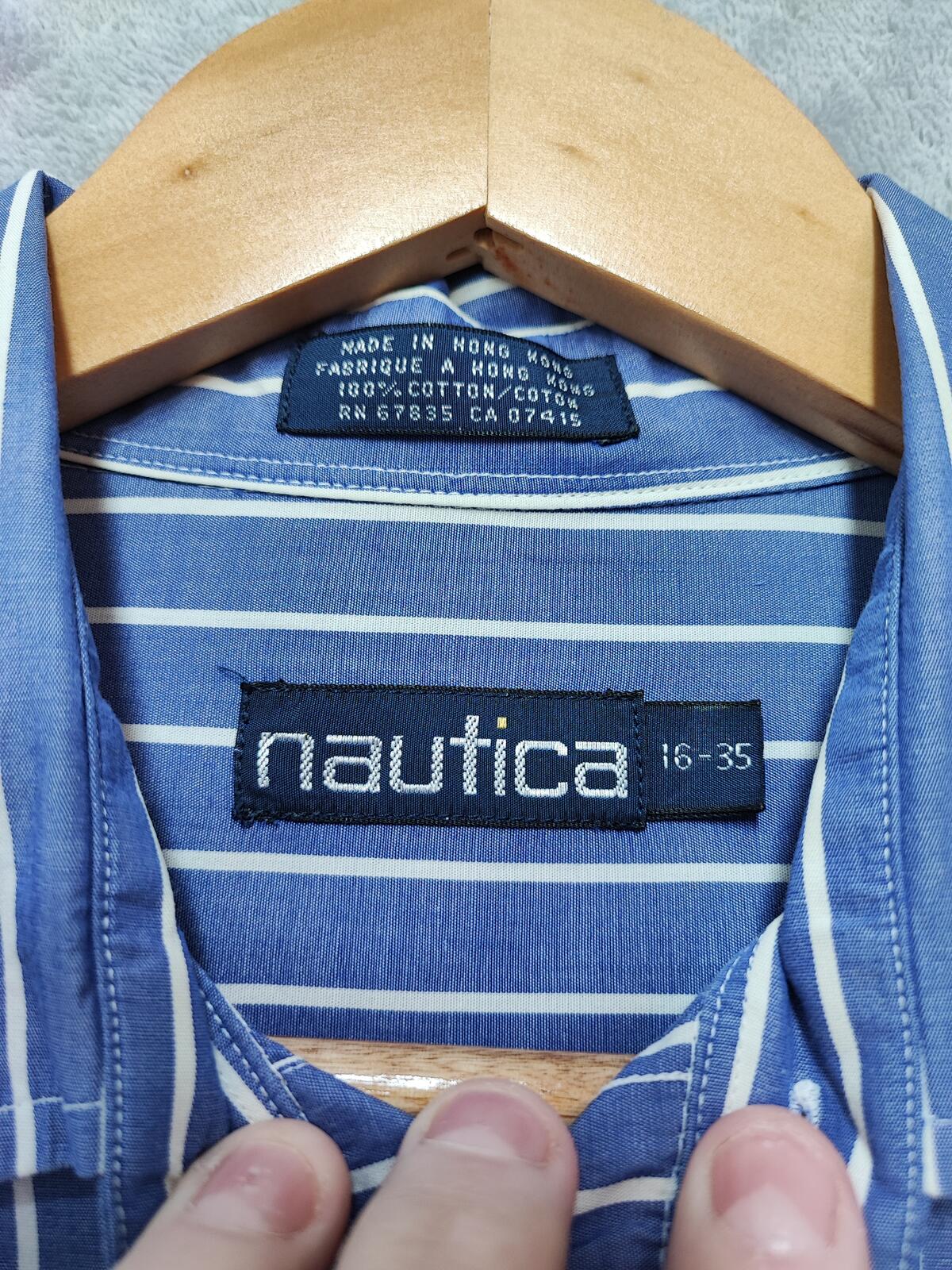 Vintage Nautica Striped Long Sleeve Sailing Preppy Shirt Blue Men Size Large