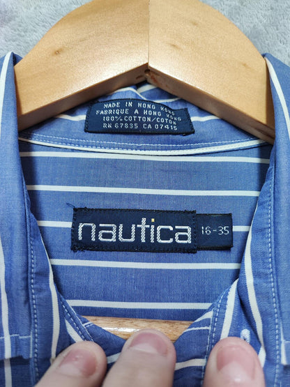 Vintage Nautica Striped Long Sleeve Sailing Preppy Shirt Blue Men Size Large