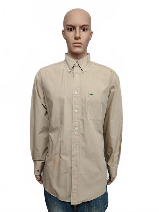Vintage Tommy Hilfiger Checked Long Sleeve Preppy Shirt Brown Men Size XL