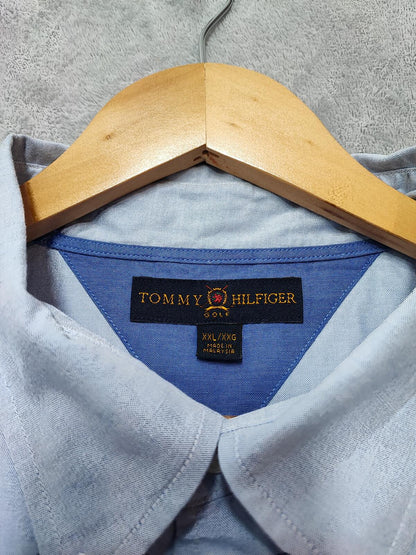 Vintage Tommy Hilfiger Golf Long Sleeve Preppy Shirt Blue Men Size 3XL