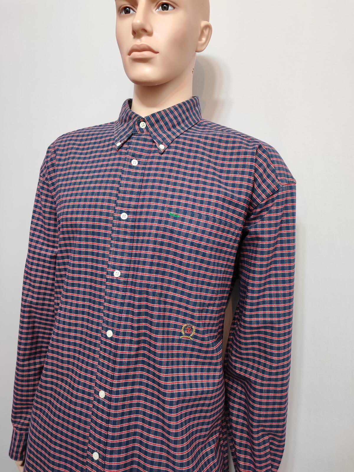 Vintage Tommy Hilfiger Checked Long Sleeve Shirt Red Blue Men's Size XXL