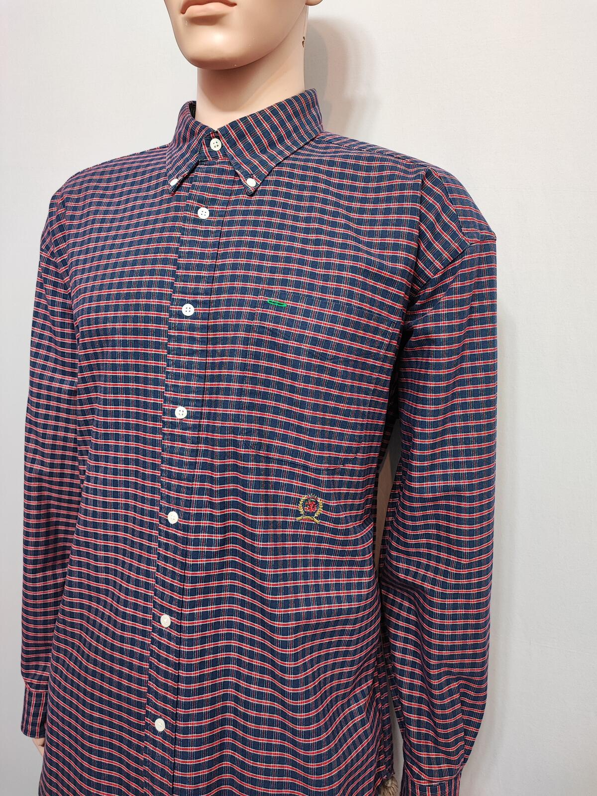 Vintage Tommy Hilfiger Checked Long Sleeve Shirt Red Blue Men's Size XXL
