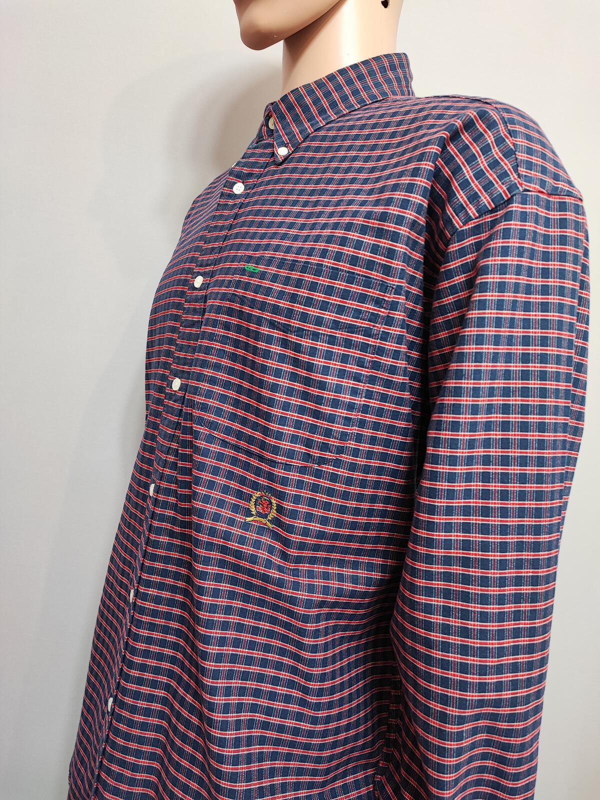 Vintage Tommy Hilfiger Checked Long Sleeve Shirt Red Blue Men's Size XXL