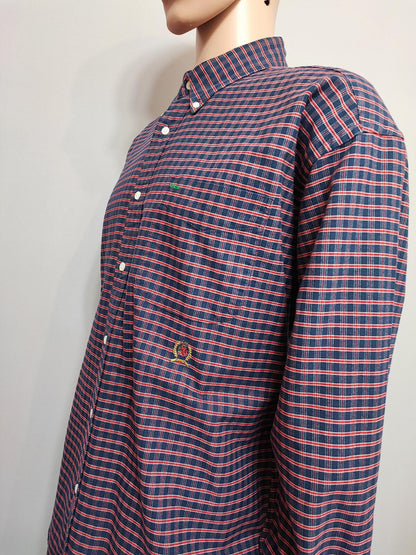 Vintage Tommy Hilfiger Checked Long Sleeve Shirt Red Blue Men's Size XXL