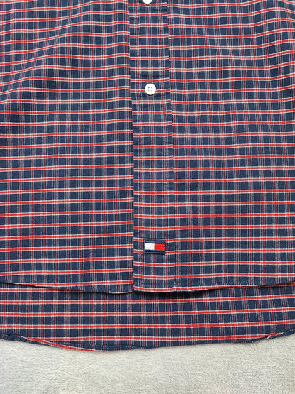 Vintage Tommy Hilfiger Checked Long Sleeve Shirt Red Blue Men's Size XXL