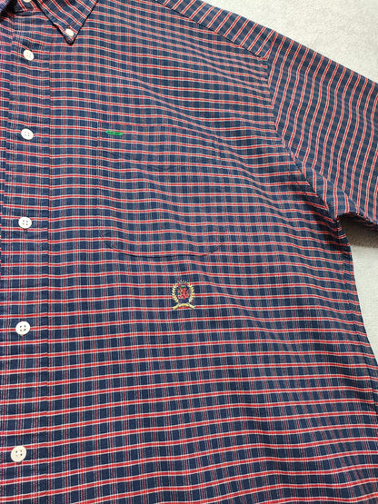 Vintage Tommy Hilfiger Checked Long Sleeve Shirt Red Blue Men's Size XXL