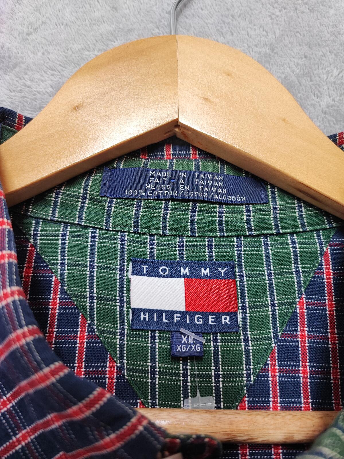 Vintage Tommy Hilfiger Checked Long Sleeve Shirt Red Blue Men's Size XXL