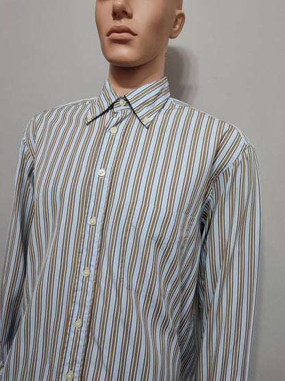 Vintage Gant Striped Long Sleeve Shirt Blue Brown Men's Size Large L