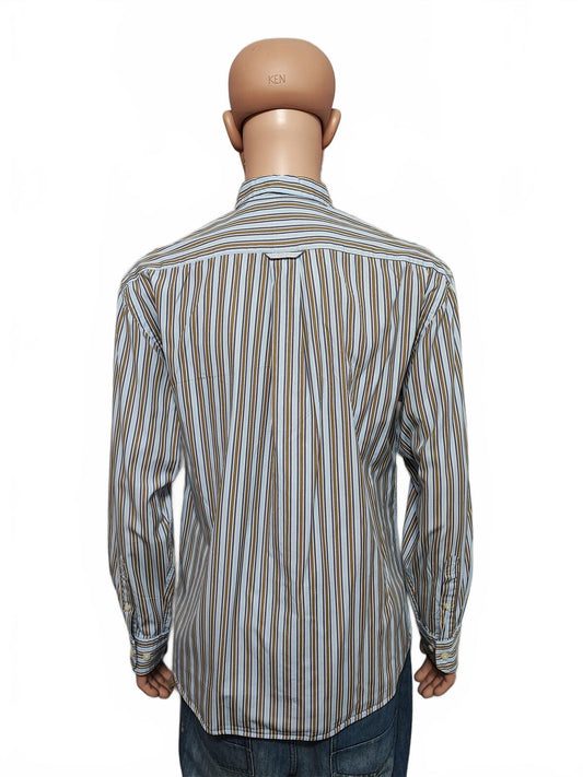 Vintage Gant Striped Long Sleeve Shirt Blue Brown Men's Size Large L