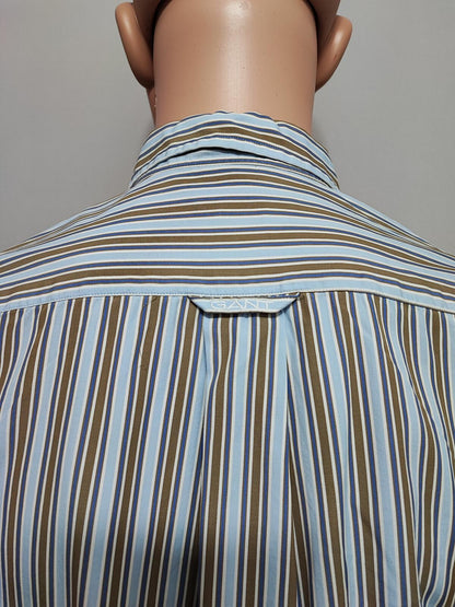 Vintage Gant Striped Long Sleeve Shirt Blue Brown Men's Size Large L