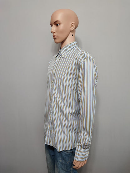 Vintage Gant Striped Long Sleeve Shirt Blue Brown Men's Size Large L