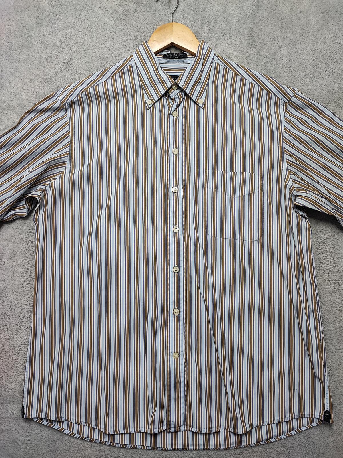 Vintage Gant Striped Long Sleeve Shirt Blue Brown Men's Size Large L