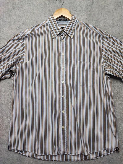 Vintage Gant Striped Long Sleeve Shirt Blue Brown Men's Size Large L