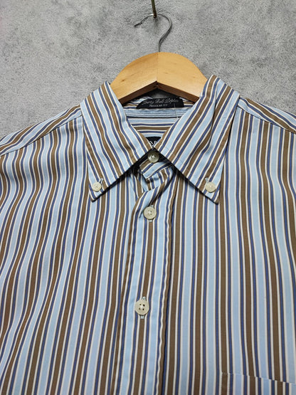 Vintage Gant Striped Long Sleeve Shirt Blue Brown Men's Size Large L